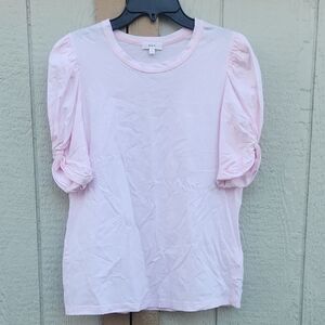 A.L.C. Kati Puff Sleeve Cotton Baby Pink Crew Twist Sleeve Tee Chic Luxury Large